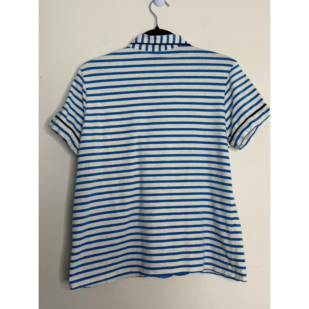 J.Crew Women's Blue Gray Striped Short Sleeve Pajama Set Size M Cotton Blend